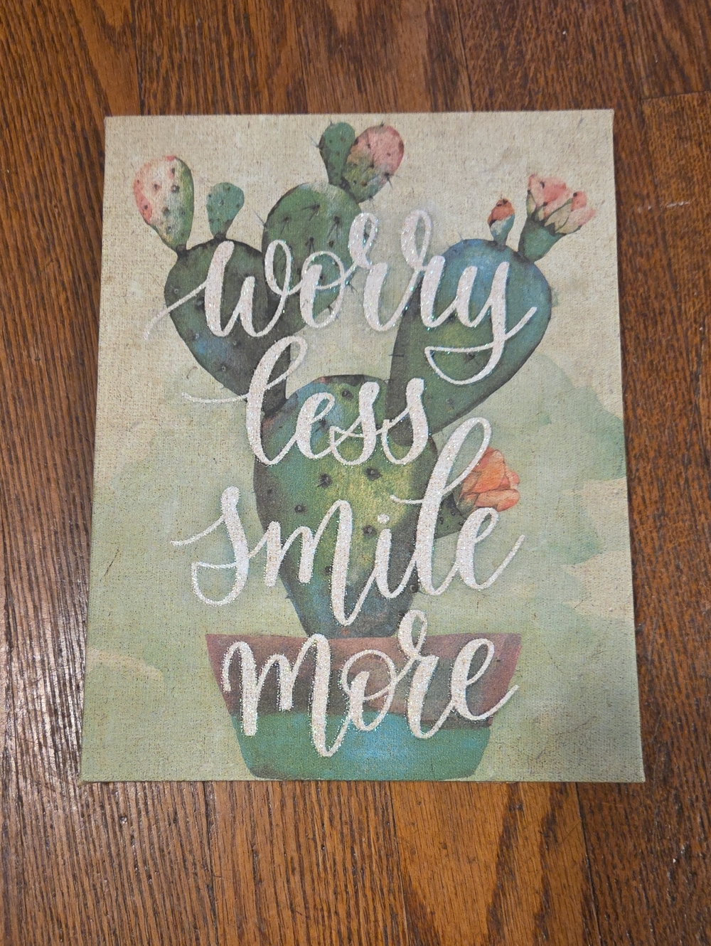Cactus Wall Art Canvas - 'Worry Less Smile More'